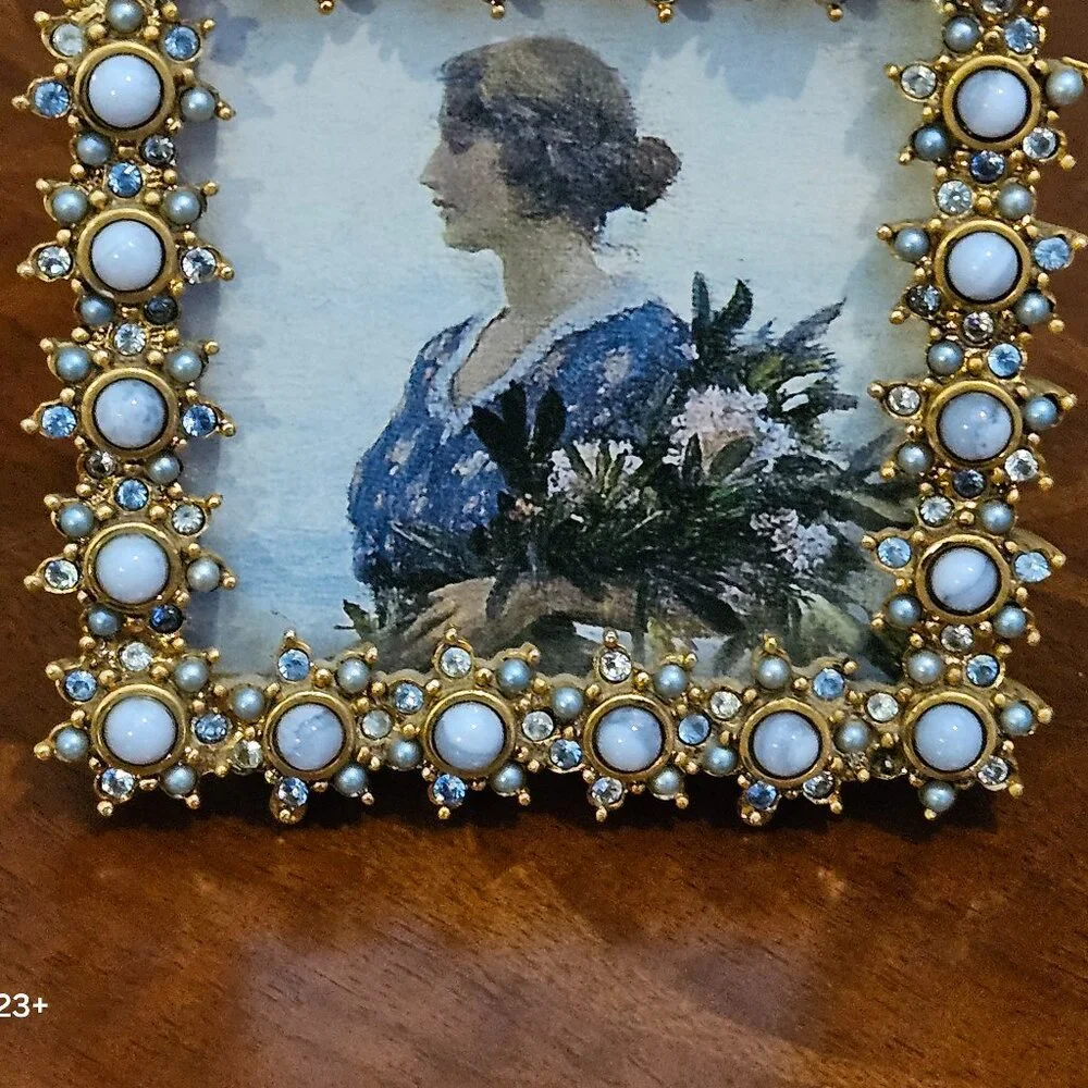 RARE JAY STRONGWATER FLOWER EDGE DELFT GARDEN PEARL STONE CRYSTAL ENAMEL FRAME